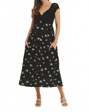 NEW IN FEBRUARY crochet sweater floral midi dress in black